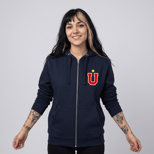 Polerón con Cierre U. de Chile (AZUL) - LA "U" EN EL CORAZÓN + ESTRELLA - Poleras de la U