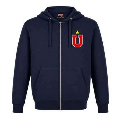 Polerón con Cierre U. de Chile (AZUL) - LA "U" EN EL CORAZÓN + ESTRELLA