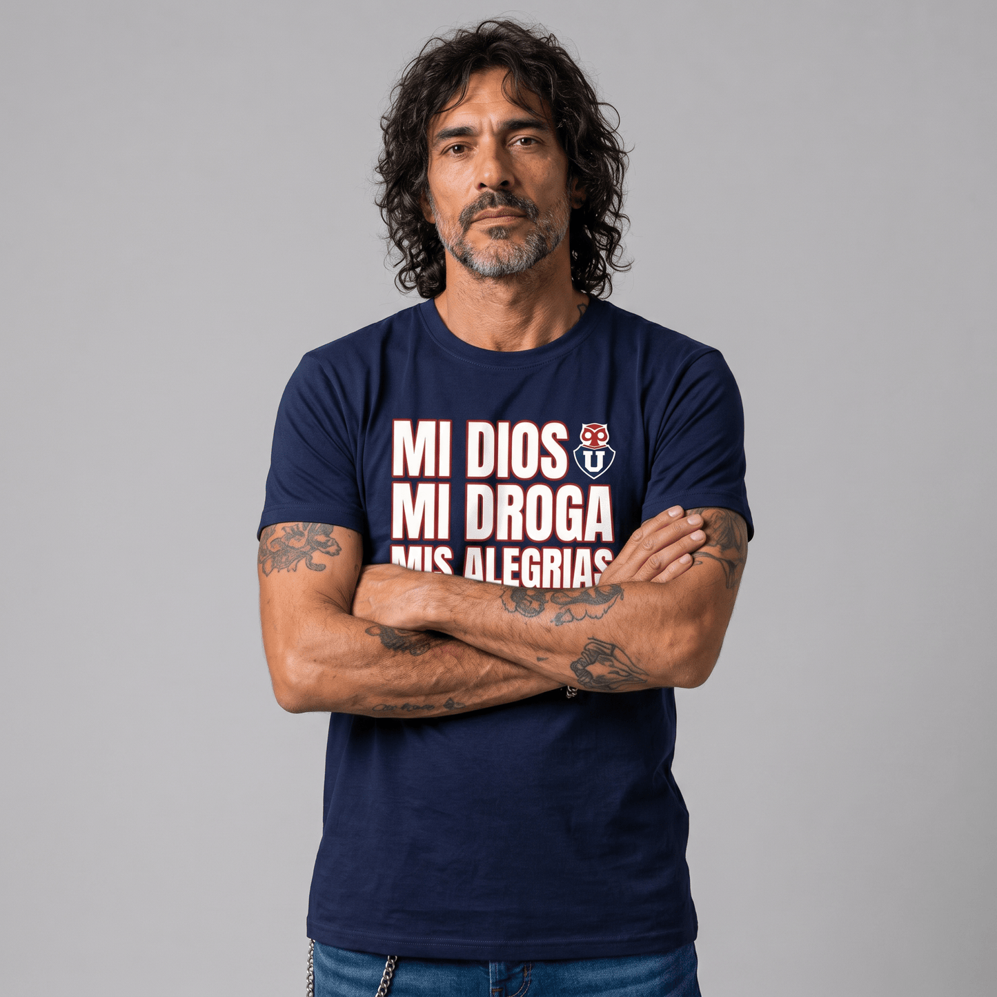 Polera U. de Chile (AZUL) - MI DIOS, MI DROGA, MIS ALEGRIAS - Poleras de la U