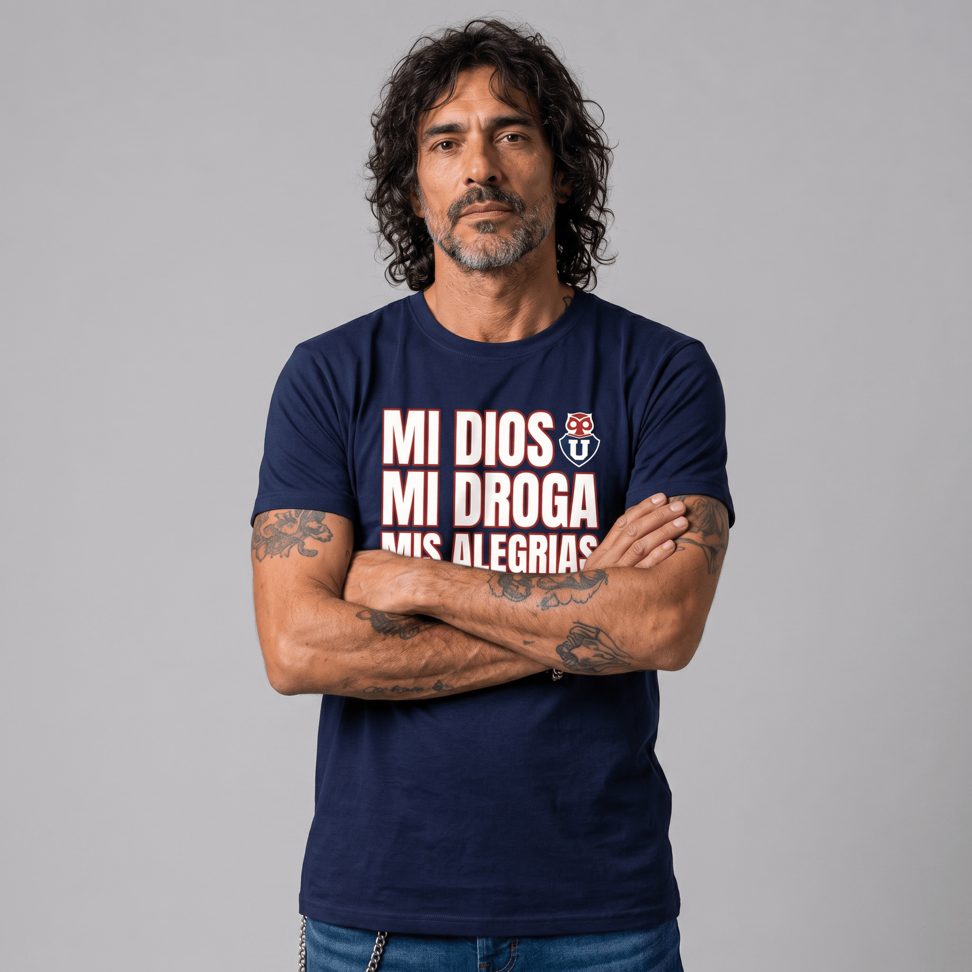 Polera U. de Chile (AZUL) - MI DIOS, MI DROGA, MIS ALEGRIAS - Poleras de la U