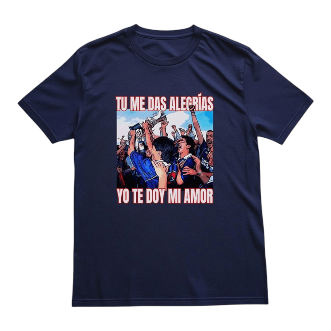 Polera azul U. de Chile Tú me das Alegrías | Poleras de la U