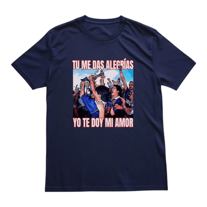 Polera azul U. de Chile Tú me das Alegrías | Poleras de la U