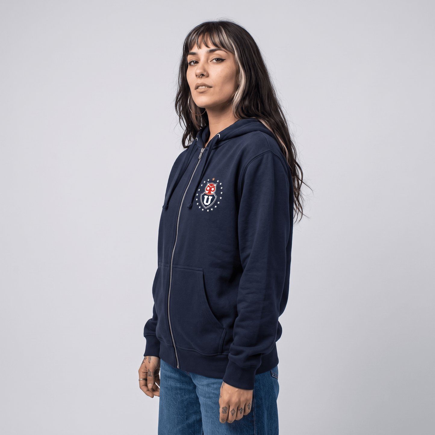 Polerón con Cierre U. de Chile (AZUL) - CHUNCHO ESTRELLAS - Poleras de la U
