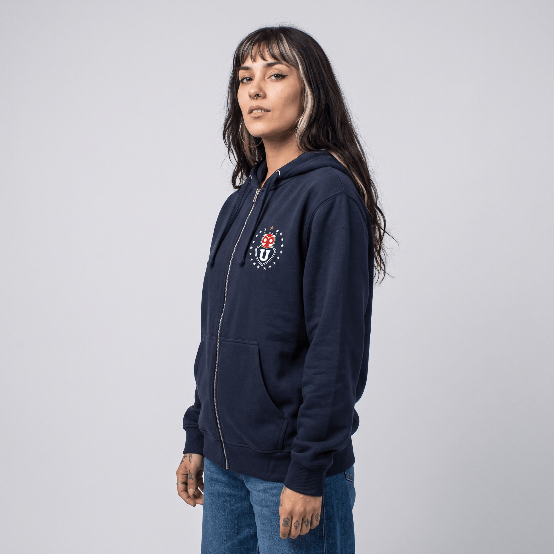 Polerón con Cierre U. de Chile (AZUL) - CHUNCHO ESTRELLAS - Poleras de la U