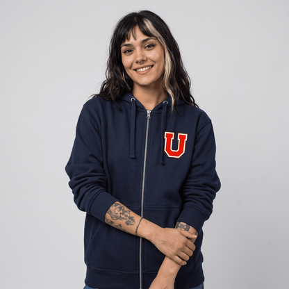 Polerón con Cierre U. de Chile (AZUL) - LA "U" EN EL CORAZÓN - Poleras de la U