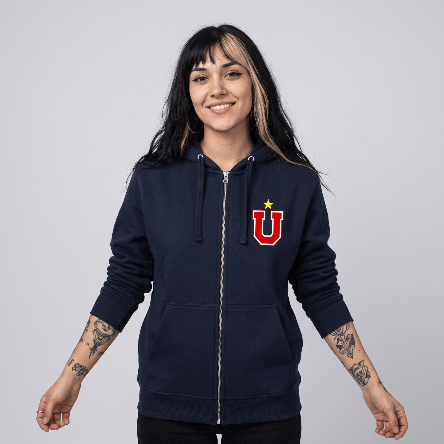 Polerón con Cierre U. de Chile (AZUL) - LA "U" EN EL CORAZÓN + ESTRELLA - Poleras de la U