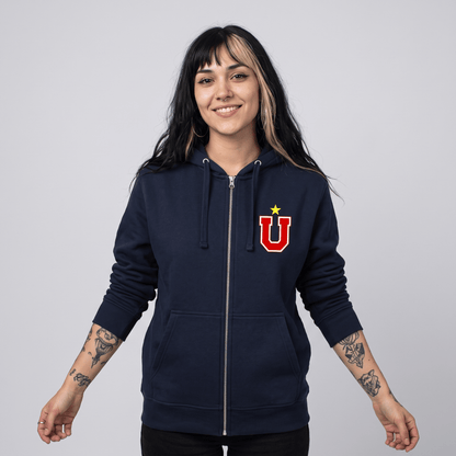 Polerón con Cierre U. de Chile (AZUL) - LA "U" EN EL CORAZÓN + ESTRELLA - Poleras de la U