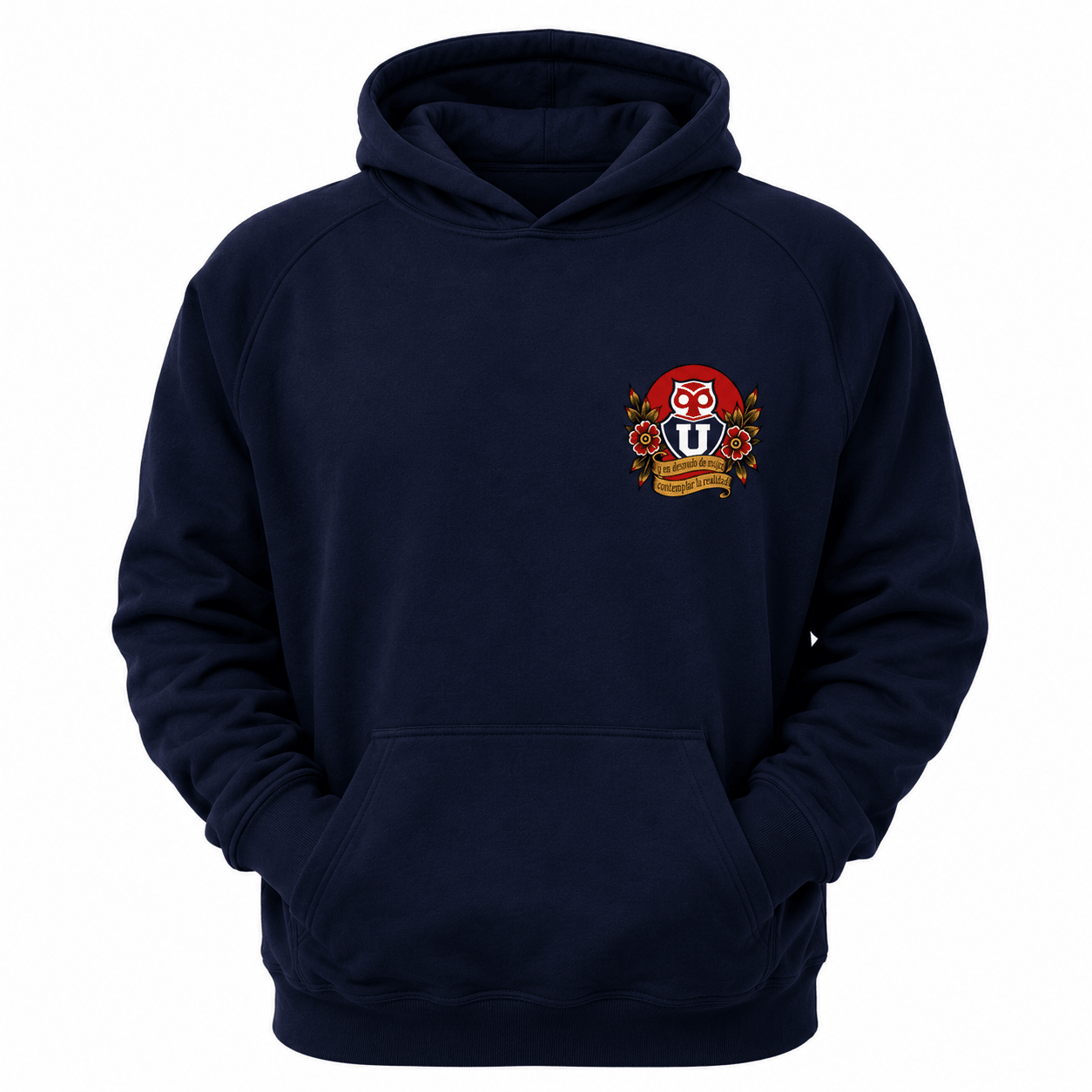 Polerón U. de Chile (AZUL) - EN DESNUDO DE MUJER (Pecho) - Poleras de la U